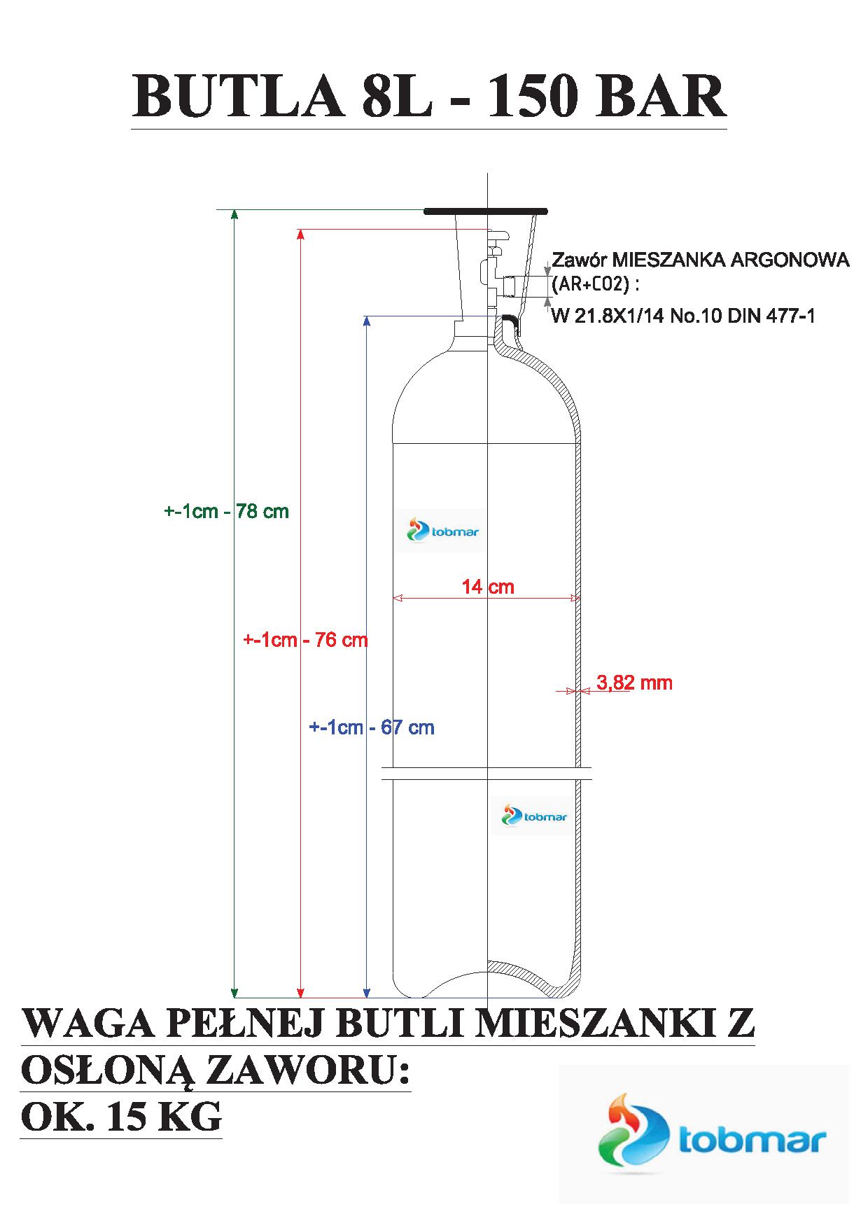NOWA PEŁNA MIX BUTLA GAZOWA 8L 150bar (ARGON 82% + CO2 18%) - obrazek 4
