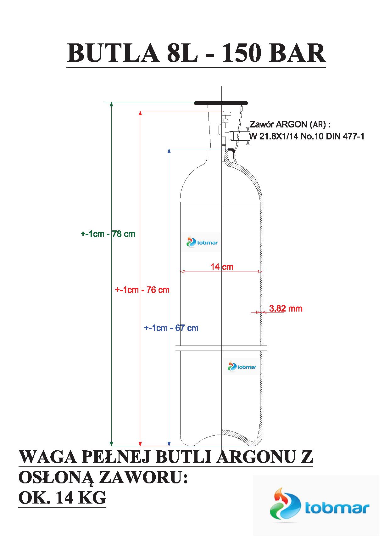 NOWA PEŁNA BUTLA GAZOWA ARGON 8l 150 bar - obrazek 3
